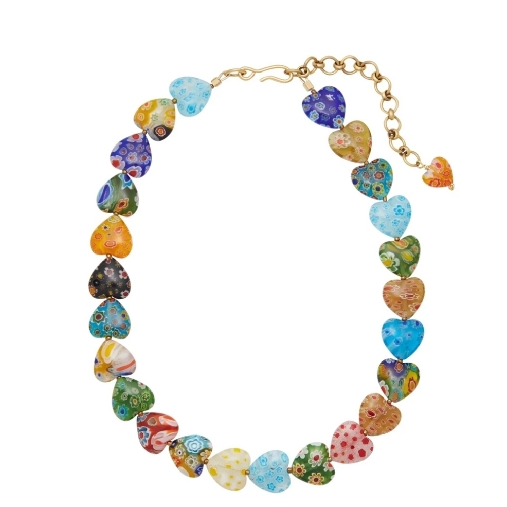 💝▪️Camila Coelho▪️ Multicolor millefiori Beaded Heart Glass 17"  Necklace